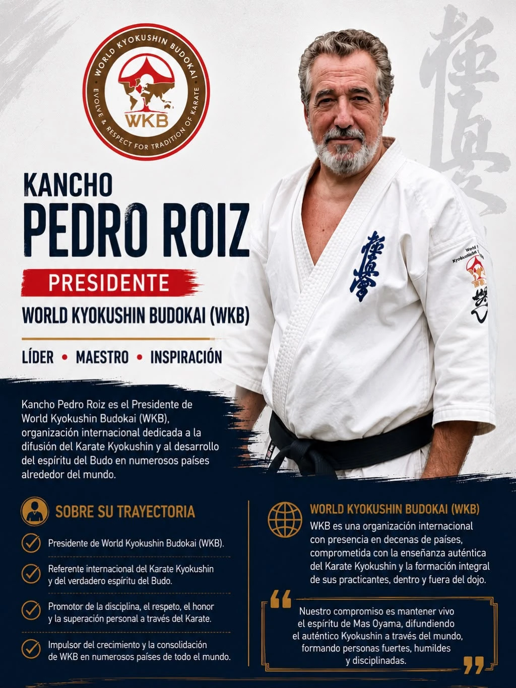 Banner de Kancho Pedro Roiz, presidente de World Kyokushin Budokai